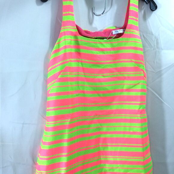 Trina Turk Aspiration Bow Back Neon Stripe Dress NWT Pink Lime Size 8 - Picture 4 of 6